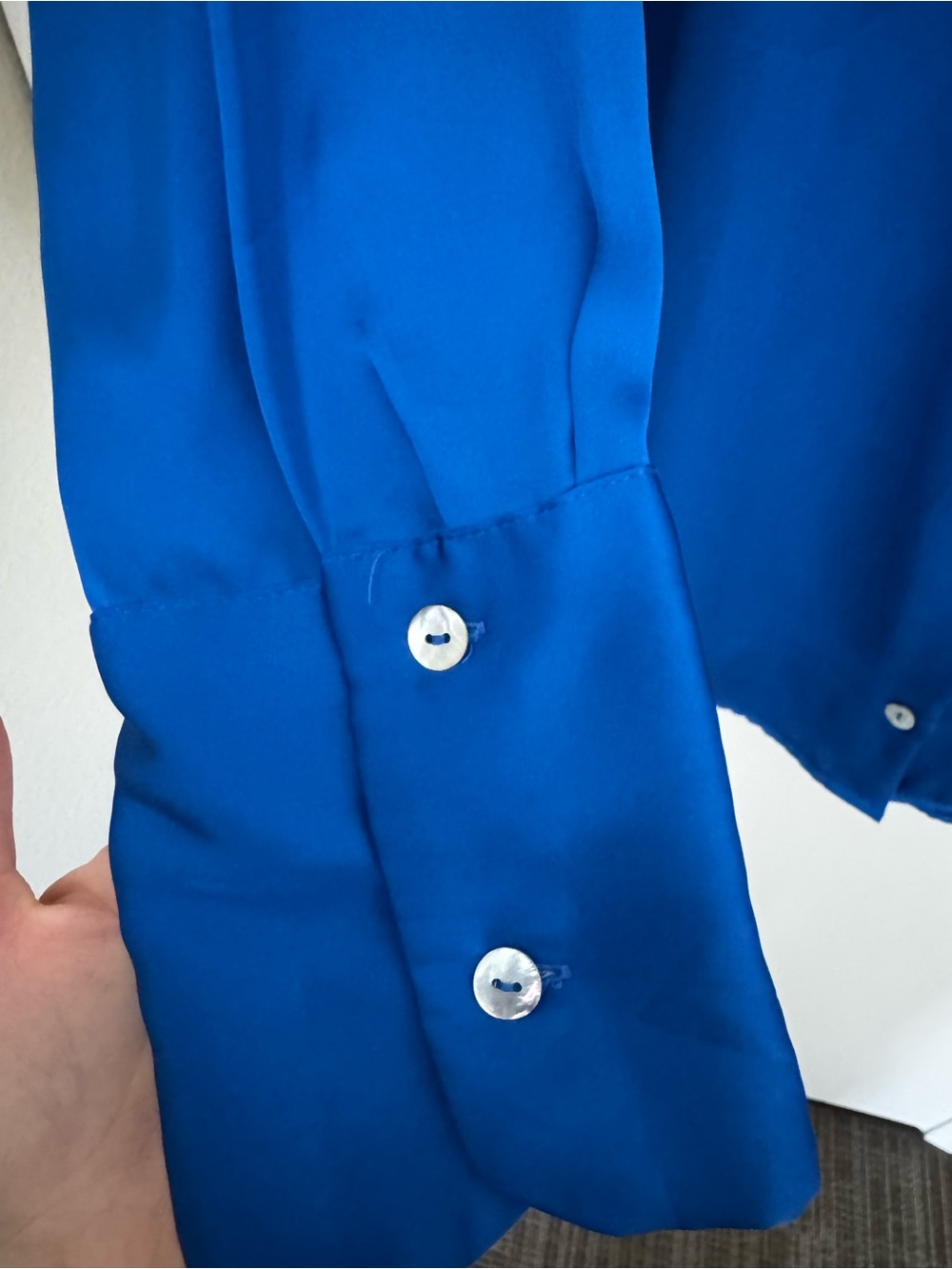 Zara Electric Blue Satin Button-Front Shirt - Picture 3 of 4